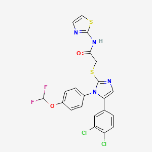 molecular formula C21H14Cl2F2N4O2S2 B2433854 2-((5-(3,4-dichlorophenyl)-1-(4-(difluoromethoxy)phenyl)-1H-imidazol-2-yl)thio)-N-(thiazol-2-yl)acetamide CAS No. 1226436-71-0