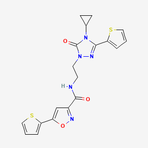 molecular formula C19H17N5O3S2 B2433866 N-(2-(4-环丙基-5-氧代-3-(噻吩-2-基)-4,5-二氢-1H-1,2,4-三唑-1-基)乙基)-5-(噻吩-2-基)异恶唑-3-甲酰胺 CAS No. 1448053-41-5