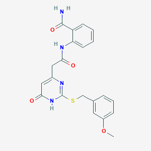 molecular formula C21H20N4O4S B2433900 2-(2-(2-((3-メトキシベンジル)チオ)-6-オキソ-1,6-ジヒドロピリミジン-4-イル)アセトアミド)ベンゾアミド CAS No. 1105211-93-5