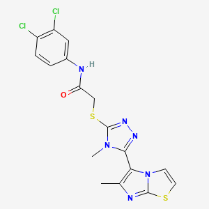 molecular formula C17H14Cl2N6OS2 B2433934 N-(3,4-二氯苯基)-2-((4-甲基-5-(6-甲基咪唑并[2,1-b]噻唑-5-基)-4H-1,2,4-三唑-3-基)硫代)乙酰胺 CAS No. 1105251-74-8