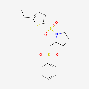 molecular formula C17H21NO4S3 B2433938 1-((5-Ethylthiophen-2-yl)sulfonyl)-2-((phenylsulfonyl)methyl)pyrrolidine CAS No. 1797184-75-8