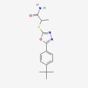 molecular formula C15H19N3O2S B2433955 2-{[5-(4-叔丁基苯基)-1,3,4-恶二唑-2-基]硫代}丙酰胺 CAS No. 878925-51-0