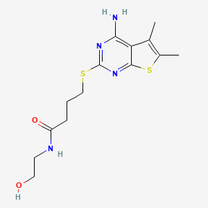 molecular formula C14H20N4O2S2 B2433958 4-((4-氨基-5,6-二甲基噻吩并[2,3-d]嘧啶-2-基)硫代)-N-(2-羟乙基)丁酰胺 CAS No. 328018-14-0
