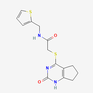 molecular formula C14H15N3O2S2 B2433981 2-((2-氧代-2,5,6,7-四氢-1H-环戊并[d]嘧啶-4-基)硫代)-N-(噻吩-2-基甲基)乙酰胺 CAS No. 1203186-14-4