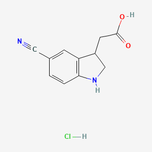 molecular formula C11H11ClN2O2 B2433984 盐酸2-(5-氰基-2,3-二氢-1H-吲哚-3-基)乙酸 CAS No. 1955506-78-1