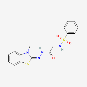 molecular formula C16H16N4O3S2 B2433986 (E)-N-(2-(2-(3-metilbenzo[d]tiazol-2(3H)-ilideno)hidrazinil)-2-oxoethyl)bencenosulfonamida CAS No. 941938-22-3