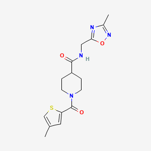 molecular formula C16H20N4O3S B2433989 N-((3-methyl-1,2,4-oxadiazol-5-yl)methyl)-1-(4-methylthiophene-2-carbonyl)piperidine-4-carboxamide CAS No. 1334371-96-8