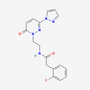 molecular formula C17H16FN5O2 B2434008 2-(2-氟苯基)-N-(2-(6-氧代-3-(1H-吡唑-1-基)嘧啶并-1(6H)-基)乙基)乙酰胺 CAS No. 1351647-20-5