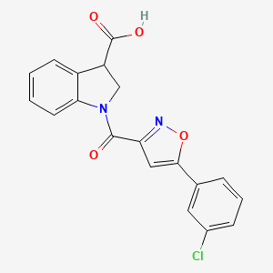 molecular formula C19H13ClN2O4 B2434010 1-[5-(3-Chlorophenyl)-1,2-oxazole-3-carbonyl]-2,3-dihydroindole-3-carboxylic acid CAS No. 1829457-94-4