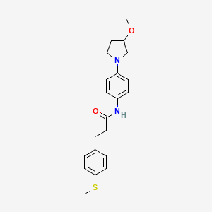 molecular formula C21H26N2O2S B2434012 N-(4-(3-methoxypyrrolidin-1-yl)phenyl)-3-(4-(methylthio)phenyl)propanamide CAS No. 1797871-85-2