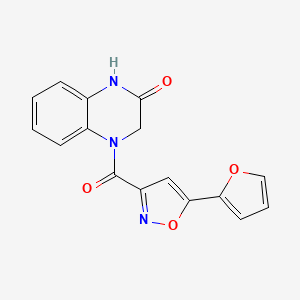 molecular formula C16H11N3O4 B2434021 4-(5-(furan-2-yl)isoxazole-3-carbonyl)-3,4-dihydroquinoxalin-2(1H)-one CAS No. 1203384-26-2