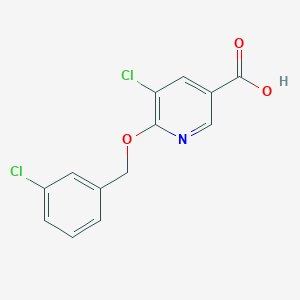 molecular formula C13H9Cl2NO3 B2434036 5-氯-6-[(3-氯苯基)甲氧基]吡啶-3-羧酸 CAS No. 1489854-56-9