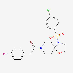 molecular formula C21H22ClFN2O4S B2434074 4-[(4-Chlorophenyl)sulfonyl]-8-[(4-fluorophenyl)acetyl]-1-oxa-4,8-diazaspiro[4.5]decane CAS No. 932293-33-9