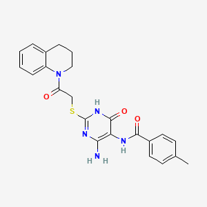 molecular formula C23H23N5O3S B2434104 N-(4-amino-2-((2-(3,4-dihydroquinolin-1(2H)-yl)-2-oxoethyl)thio)-6-oxo-1,6-dihydropyrimidin-5-yl)-4-methylbenzamide CAS No. 872597-49-4