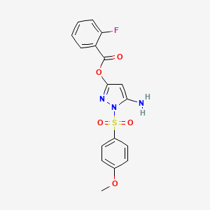 molecular formula C17H14FN3O5S B2434107 [5-氨基-1-(4-甲氧基苯基)磺酰基吡唑-3-基] 2-氟苯甲酸酯 CAS No. 442679-39-2