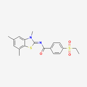 molecular formula C19H20N2O3S2 B2434124 4-乙基磺酰基-N-(3,5,7-三甲基-1,3-苯并噻唑-2-亚甲基)苯甲酰胺 CAS No. 886916-79-6