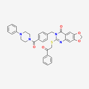 molecular formula C35H30N4O5S B2434133 6-((2-oxo-2-phenylethyl)thio)-7-(4-(4-phenylpiperazine-1-carbonyl)benzyl)-[1,3]dioxolo[4,5-g]quinazolin-8(7H)-one CAS No. 689758-08-5