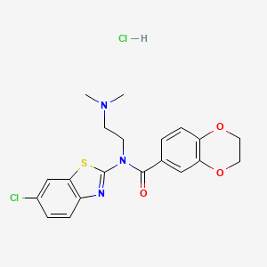 molecular formula C20H21Cl2N3O3S B2434168 N-(6-chlorobenzo[d]thiazol-2-yl)-N-(2-(dimethylamino)ethyl)-2,3-dihydrobenzo[b][1,4]dioxine-6-carboxamide hydrochloride CAS No. 1052534-95-8