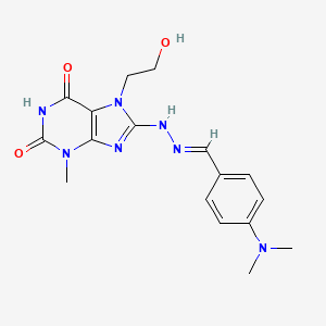 (E)-8-(2-(4-(dimethylamino)benzylidene)hydrazinyl)-7-(2-hydroxyethyl)-3-methyl-1H-purine-2,6(3H,7H)-dione