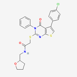 molecular formula C25H22ClN3O3S2 B2434173 2-[5-(4-氯苯基)-4-氧代-3-苯硫代噻吩并[2,3-d]嘧啶-2-基]硫代基-N-(氧杂环-2-基甲基)乙酰胺 CAS No. 670273-89-9