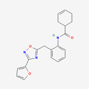 molecular formula C20H19N3O3 B2434199 N-(2-((3-(furan-2-yl)-1,2,4-oxadiazol-5-yl)methyl)phenyl)cyclohex-3-enecarboxamide CAS No. 1797181-75-9