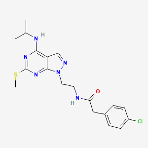 molecular formula C19H23ClN6OS B2434204 2-(4-氯苯基)-N-(2-(4-(异丙氨基)-6-(甲硫基)-1H-吡唑并[3,4-d]嘧啶-1-基)乙基)乙酰胺 CAS No. 946364-24-5