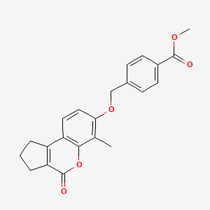 molecular formula C22H20O5 B2434239 Methyl 4-{[(6-methyl-4-oxo-1,2,3,4-tetrahydrocyclopenta[c]chromen-7-yl)oxy]methyl}benzoate CAS No. 314743-81-2