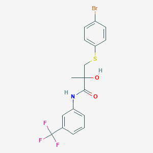 molecular formula C17H15BrF3NO2S B2434244 3-[(4-bromophenyl)sulfanyl]-2-hydroxy-2-methyl-N-[3-(trifluoromethyl)phenyl]propanamide CAS No. 338424-43-4