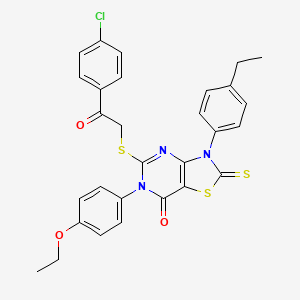 5-[2-(4-Chlorophenyl)-2-oxoethyl]sulfanyl-6-(4-ethoxyphenyl)-3-(4-ethylphenyl)-2-sulfanylidene-[1,3]thiazolo[4,5-d]pyrimidin-7-one