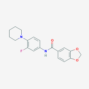 molecular formula C19H19FN2O3 B243425 N-[3-fluoro-4-(1-piperidinyl)phenyl]-1,3-benzodioxole-5-carboxamide 