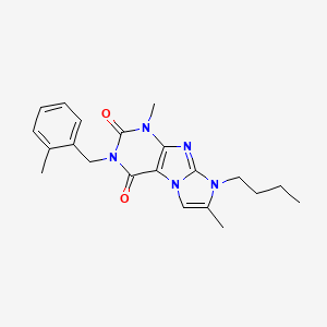 molecular formula C21H25N5O2 B2434288 8-丁基-1,7-二甲基-3-(2-甲基苄基)-1H-咪唑并[2,1-f]嘌呤-2,4(3H,8H)-二酮 CAS No. 887463-81-2