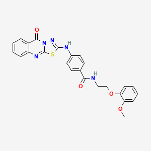 molecular formula C25H21N5O4S B2434295 N-(2-(2-甲氧基苯氧基)乙基)-4-((5-氧代-5H-[1,3,4]噻二唑并[2,3-b]喹唑啉-2-基)氨基)苯甲酰胺 CAS No. 1114647-51-6