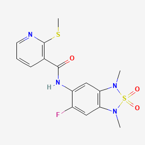 molecular formula C15H15FN4O3S2 B2434298 N-(6-fluoro-1,3-dimethyl-2,2-dioxido-1,3-dihydrobenzo[c][1,2,5]thiadiazol-5-yl)-2-(methylthio)nicotinamide CAS No. 2034242-79-8