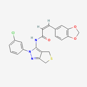molecular formula C21H16ClN3O3S B2434304 (Z)-3-(苯并[d][1,3]二氧杂环-5-基)-N-(2-(3-氯苯基)-4,6-二氢-2H-噻吩并[3,4-c]吡唑-3-基)丙烯酰胺 CAS No. 450341-13-6