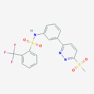 molecular formula C18H14F3N3O4S2 B2434306 N-(3-(6-(methylsulfonyl)pyridazin-3-yl)phenyl)-2-(trifluoromethyl)benzenesulfonamide CAS No. 1005304-04-0