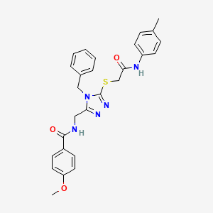 molecular formula C27H27N5O3S B2434335 N-[[4-benzyl-5-[2-(4-methylanilino)-2-oxoethyl]sulfanyl-1,2,4-triazol-3-yl]methyl]-4-methoxybenzamide CAS No. 476447-63-9