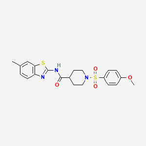 molecular formula C21H23N3O4S2 B2434342 1-((4-甲氧基苯基)磺酰基)-N-(6-甲基苯并[d]噻唑-2-基)哌啶-4-甲酰胺 CAS No. 941962-42-1