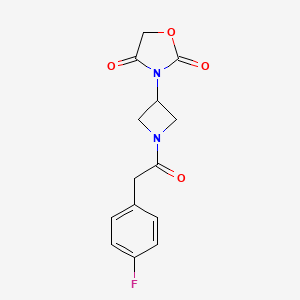 molecular formula C14H13FN2O4 B2434345 3-(1-(2-(4-氟苯基)乙酰基)氮杂环丁烷-3-基)噁唑烷-2,4-二酮 CAS No. 2034236-74-1