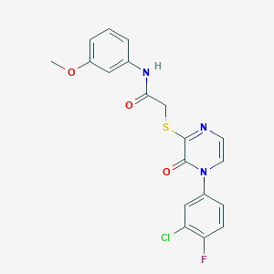 molecular formula C19H15ClFN3O3S B2434348 2-((4-(3-chloro-4-fluorophenyl)-3-oxo-3,4-dihydropyrazin-2-yl)thio)-N-(3-methoxyphenyl)acetamide CAS No. 899943-96-5