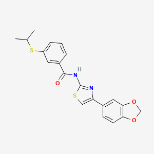 molecular formula C20H18N2O3S2 B2434359 N-(4-(benzo[d][1,3]dioxol-5-yl)thiazol-2-yl)-3-(isopropylthio)benzamide CAS No. 919860-99-4