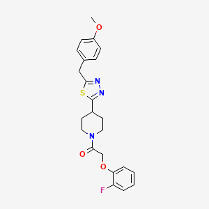 molecular formula C23H24FN3O3S B2434360 2-(2-Fluorophenoxy)-1-(4-(5-(4-methoxybenzyl)-1,3,4-thiadiazol-2-yl)piperidin-1-yl)ethanone CAS No. 1251683-10-9