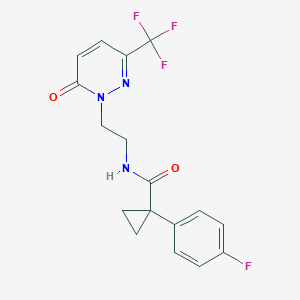molecular formula C17H15F4N3O2 B2434365 1-(4-Fluorophenyl)-N-[2-[6-oxo-3-(trifluoromethyl)pyridazin-1-yl]ethyl]cyclopropane-1-carboxamide CAS No. 2415511-05-4