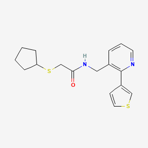 molecular formula C17H20N2OS2 B2434372 2-(cyclopentylthio)-N-((2-(thiophen-3-yl)pyridin-3-yl)methyl)acetamide CAS No. 2034433-97-9