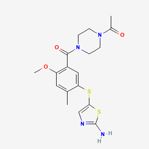 molecular formula C18H22N4O3S2 B2434387 1-(4-(5-(2-氨基噻唑-5-硫代)-2-甲氧基-4-甲基苯甲酰)哌嗪-1-基)乙酮 CAS No. 439578-98-0