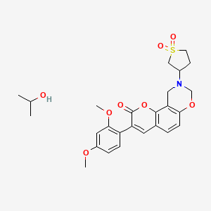 molecular formula C26H31NO8S B2434392 3-[3-(2,4-二甲氧基苯基)-2-氧代-2H,8H,9H,10H-色烯[8,7-e][1,3]噁嗪-9-基]-1lambda6-硫代烷-1,1-二酮；丙-2-醇 CAS No. 1351600-12-8