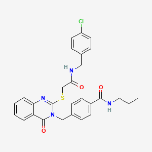 molecular formula C28H27ClN4O3S B2434397 4-((2-((2-((4-chlorobenzyl)amino)-2-oxoethyl)thio)-4-oxoquinazolin-3(4H)-yl)methyl)-N-propylbenzamide CAS No. 1115360-17-2
