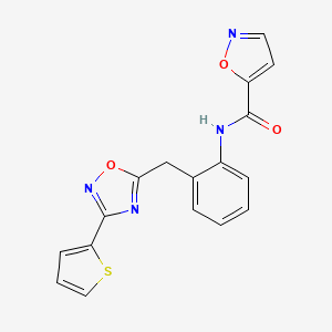 molecular formula C17H12N4O3S B2434408 N-(2-((3-(thiophen-2-yl)-1,2,4-oxadiazol-5-yl)methyl)phenyl)isoxazole-5-carboxamide CAS No. 1705951-67-2