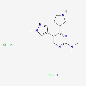 molecular formula C14H22Cl2N6 B2434422 N,N-Dimethyl-5-(1-methyl-1H-pyrazol-4-yl)-4-pyrrolidin-3-ylpyrimidin-2-amine dihydrochloride CAS No. 1858252-05-7
