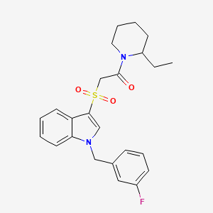 molecular formula C24H27FN2O3S B2434433 1-(2-ethylpiperidin-1-yl)-2-((1-(3-fluorobenzyl)-1H-indol-3-yl)sulfonyl)ethanone CAS No. 686743-84-0