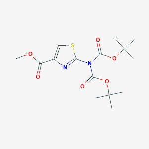 molecular formula C15H22N2O6S B2434434 4-Thiazolecarboxylic acid, 2-[bis[(1,1-dimethylethoxy)carbonyl]amino]-, methyl ester CAS No. 2089291-60-9